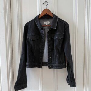 FRAME Coated Black Denim Cropped Jacket L